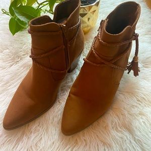Tan, comfortable, faux suede, ankle boots